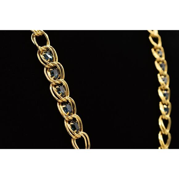 Givenchy Vintage Crystal Chain Necklace Chunky Gold Double Linked Blue 1980s 9J - Picture 4 of 12